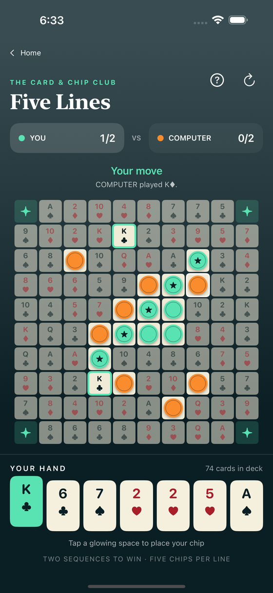 A game of Five Lines in progress
