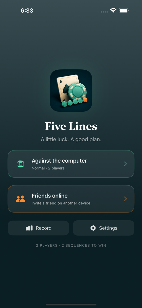 Five Lines home screen